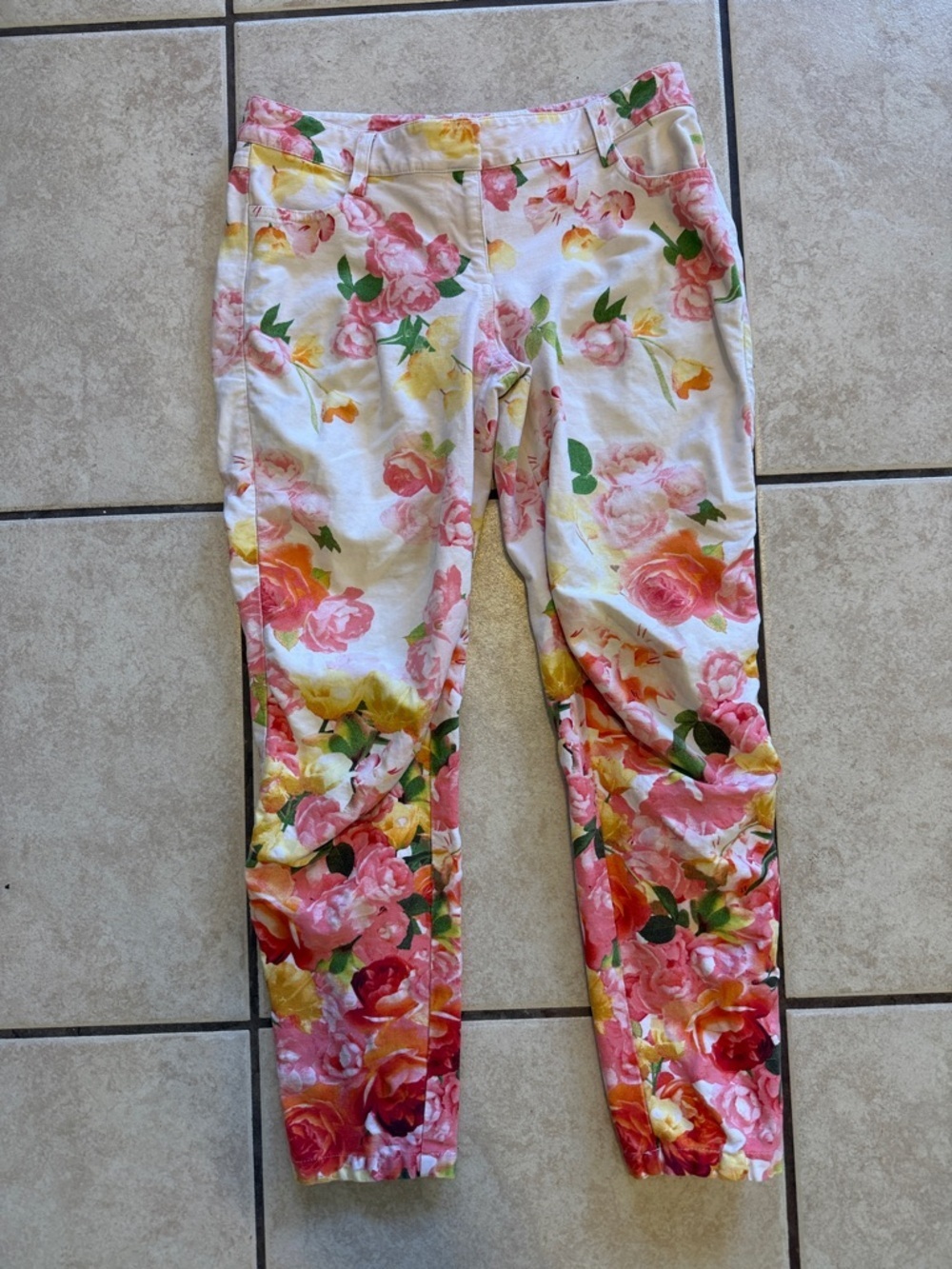 Cache Floral ruched Pink & Yellow pants